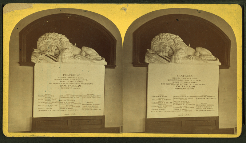 File:Adapted from Thorwaldsen's Lion of Lucerne. Memorial Hall, Colby University (now Colby College), from Robert N. Dennis collection of stereoscopic views.png