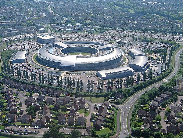 The headquarters of UK intelligence activities is Government Communications Headquarters, Cheltenham, England (2017)