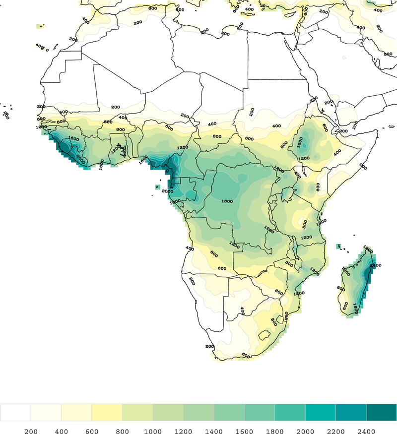 Couvrir le Sahara  de panneaux solaires et préserver les forêts : possible ?    800px-Africa_1971-2000_mean_precipitation