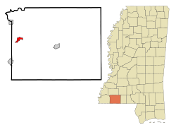 格洛斯特在阿米特縣及密西西比州的位置（以紅色標示）