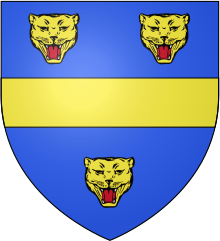 Arms of De la Pole: Azure, a fess between three leopard's faces or Arms of De La Pole.svg