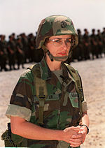 Mutter at change of command ceremony for 3rd FSSG as a brigadier general in May 1994. BGen Carol Mutter DM-SC-97-00175.jpg