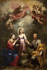Image 21The "Heavenly Trinity" joined to the "Earthly Trinity" through the Incarnation of the Son – The Heavenly and Earthly Trinities by Murillo (c. 1677). (from Trinity)