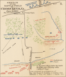 Sketch of the battle-field of Cross Keys, Va., June 8, 1862, Julius Bien & Co. Battle of Cross Keys map.png