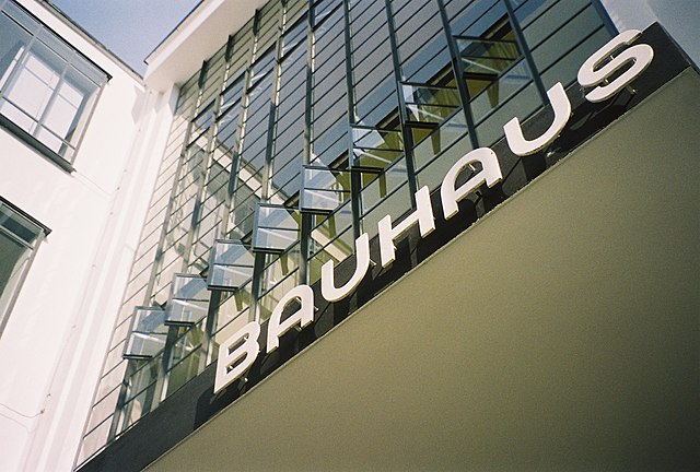 Typography by Herbert Bayer above the entrance to the workshop block of the Bauhaus Dessau, 2005