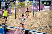 Deutsch: Beachhandball bei den Olympischen Jugendspielen 2018; Tag 6, 12. Oktober 2018; Mädchen, Hauptrundenspiel – Chinese Taipei (Taiwan)-Argentinien 1:2 English: Beach handball at the 2018 Summer Youth Olympics at 12 October 2018 – Girls Main Round – Chinese Taipei (Taiwan)-Argentina 1:2