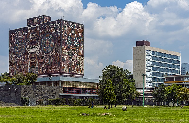 File:Biblioteca and Torre des Humanidades I from Las Islas, Ciudad Universitaria, Mexico City.jpg