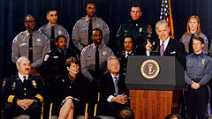 Biden spoke at the signing of the Violent Crime Control and Law Enforcement Act in 1994. Biden Crime Bill.jpg