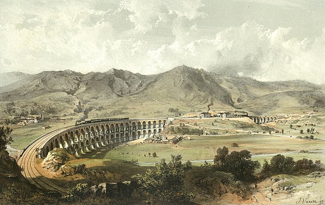 Lithograph of the Borovnica Viaduct