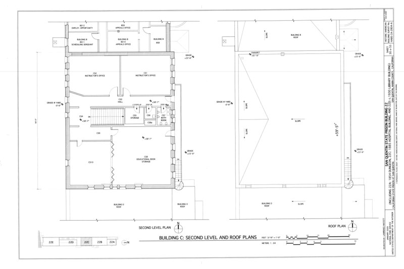 File:Building C- Second Level and Roof Plans - San Quentin State Prison, Building 22, Point San Quentin, San Quentin, Marin County, CA HABS CA-2804-A (sheet 30 of 55).tif