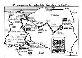 Karte 30. Internationale Friedensfahrt 1977 Warschau-Berlin-Prag