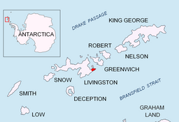 Plasseringa til Burgas Peninsula på Livingston Island i Sør-Shetlandsøyane.