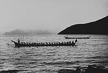 Batak canoes near Haranggaol on Lake Toba (circa 1920)