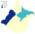 Cobertura de vacunación contra la COVID-19 con tercera dosis de refuerzo según provincia del departamento de Tacna.