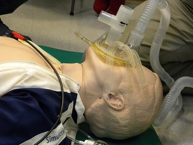 File:CPAP continuous positive airway pressure mask installed.jpg