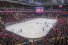 CSKA Arena during a game of KHL, considered to be the second-best ice hockey league in the world CSKA Arena (Quintin Soloviev).jpg