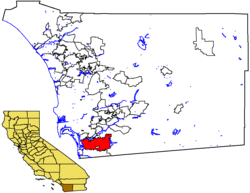 Location of Chula Vista within San Diego County, California.