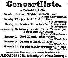 Anzeige für Carl Fleschs Debütkonzert in Wien am 23. November 1895 (Quelle: Wikimedia)