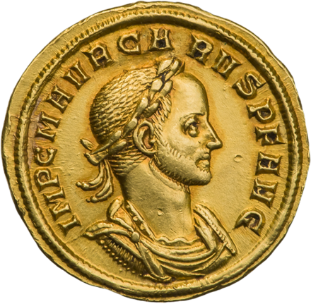 Golden coin depicting Carus