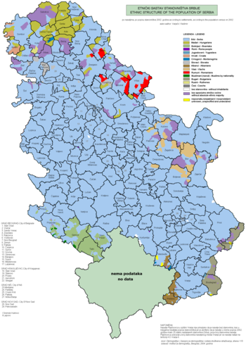 Этнический состав населения по переписи 2002 по общинам Сербии