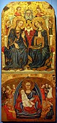 Cerchia di zanino di pietro e giovanni di francia, trinità, madonna in trono e assunzione dell'animula di maria, 1430-40 ca. (barletta, s.m. maggiore) 01.jpg