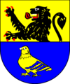 Gemeinde Doveren<ref>Doveren: Das Wappen ist in Gold und Blau unterteilt. Oben ein schwarzer Löwe mit roter Zunge und roten Tatzen, unten in Blau eine goldene Taube mit weißem Schnabel.