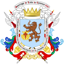 Escudo de Caracas vigente hasta 2022, que fue utilizado, a su vez, como primer escudo de Venezuela, fue concedido por el rey Felipe II 
 mediante Real Cédula expedida en San Lorenzo de El Escorial, el 4 de septiembre de 1591.