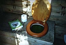 Inexpensive do-it-yourself compost toilet at Dial House, Essex, England, utilizing an old desk as the toilet unit. Composttoilet.jpg
