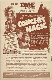 Poster for Concert Magic in 1948 at the Towne Cinema in Toronto, Ontario Concert Magic.jpg
