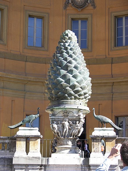 Fontana della Pigna (1st century AD), which stood in the courtyard of the Old St. Peter's Basilica during the Middle Ages and then moved again, in 160