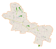 Mapa konturowa gminy Czarnocin, blisko centrum na lewo u góry znajduje się punkt z opisem „Budziszowice”