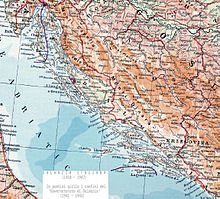 Mappa del Regno d'Italia nel 1933, dove si vede Lagosta entro i confini italiani