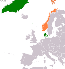 Map indicating locations of Denmark and Norway