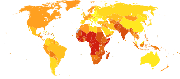 Deaths due to diarrhoeal diseases per million persons in 2012 .mw-parser-output .refbegin{font-size:90%;margin-bottom:0.5em}.mw-parser-output .refbegin-hanging-indents>ul{margin-left:0}.mw-parser-output .refbegin-hanging-indents>ul>li{margin-left:0;padding-left:3.2em;text-indent:-3.2em}.mw-parser-output .refbegin-hanging-indents ul,.mw-parser-output .refbegin-hanging-indents ul li{list-style:none}@media(max-width:720px){.mw-parser-output .refbegin-hanging-indents>ul>li{padding-left:1.6em;text-indent:-1.6em)).mw-parser-output .refbegin-columns{margin-top:0.3em}.mw-parser-output .refbegin-columns ul{margin-top:0}.mw-parser-output .refbegin-columns li{page-break-inside:avoid;break-inside:avoid-column}.mw-parser-output .legend{page-break-inside:avoid;break-inside:avoid-column}.mw-parser-output .legend-color{display:inline-block;min-width:1.25em;height:1.25em;line-height:1.25;margin:1px 0;text-align:center;border:1px solid black;background-color:transparent;color:black}.mw-parser-output .legend-text{}  0–2  3–10  11–18  19–30  31–46  47–80  81–221  222–450  451–606  607–1799