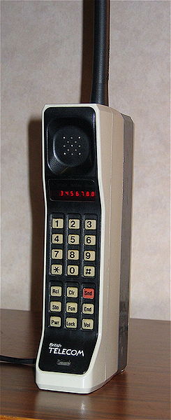 A DynaTAC 8000X; the first commercially available mobile phone from 1983.