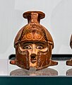 East Greek plastic aryballos - helmeted head of warrior - Oxford AM 1879-138 - 01