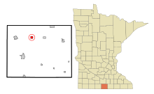 Obszary włączone i nieposiadające osobowości prawnej w hrabstwie Faribault Minnesota Delavan Highlighted.svg