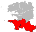 Carte de l'arrondissement de Quimper au sein du département du Finistère