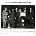 (left to right) Deputy Secretary of Commerce Thomas J. Murrin; C. Lynn Forney, mathematician; Emil Braun, physicist; Richard D. Peacock, chemical engineer; Walter W. Jones, group leader, Fire Hazard Analysis; Richard W. Bukowski, senior research engineer; Under Secretary for Technology Robert M. White