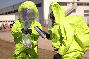 Soldiers participating in the toxic industrial...