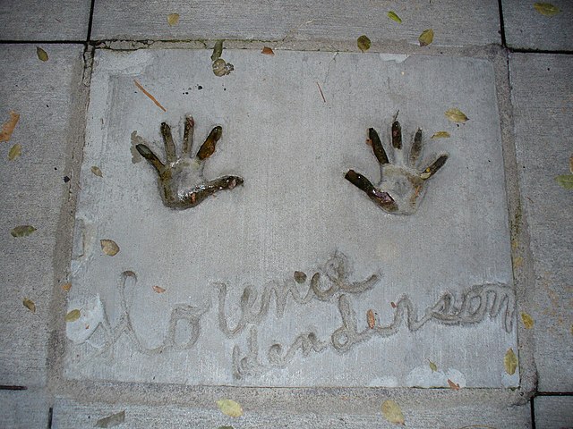 Henderson's handprints in front of Hollywood Hills Amphitheater at Walt Disney World's Disney's Hollywood Studios theme park
