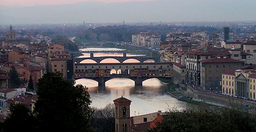 הגשרים של פירנצה בעת השקיעה
