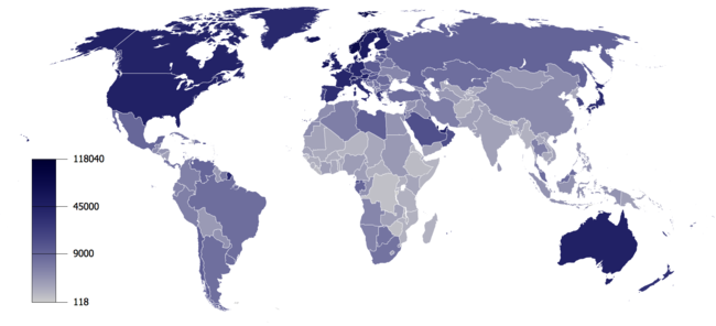Estimates of GDP Per Capita in US Dollars 2007 using data from UN statistics division