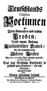 Teutschlands Galante Poetinnen, title page (Source: Wikimedia)