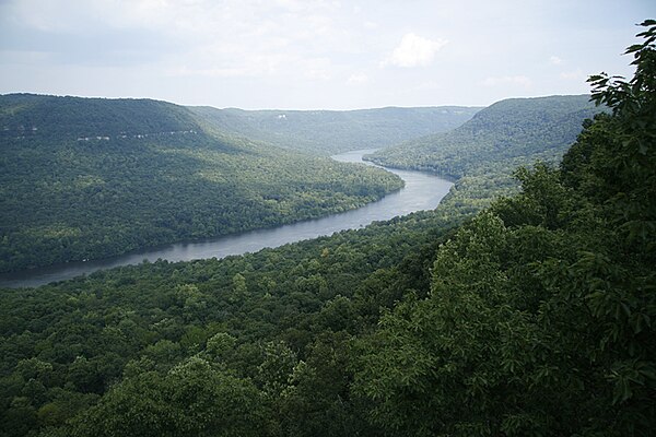 The Tennessee River flowing through the Tennessee River Gorge.