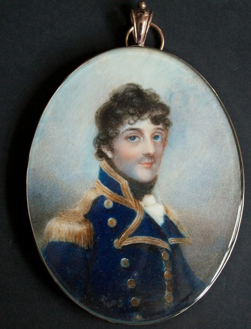 George Stewart wearing the naval uniform of post-captain. Watercolour on ivory by Anne Mee.