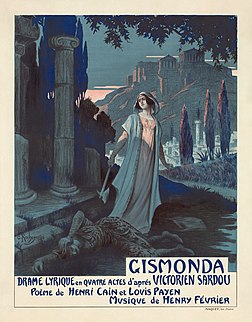 L'affiche réalisée par Georges-Antoine Rochegrosse pour la première à Paris de Gismonda. (définition réelle 8 024 × 10 248)