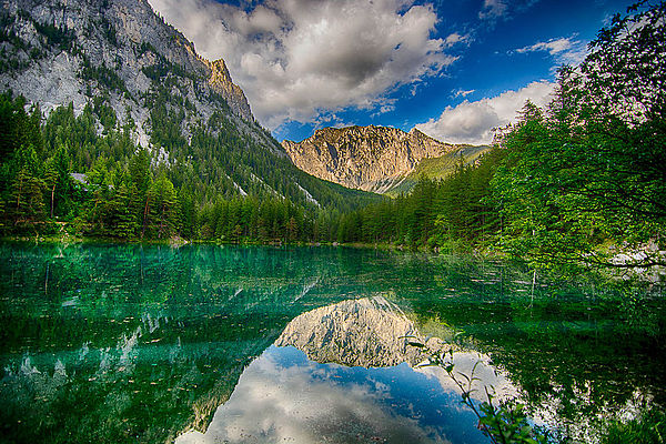 Grüner See with the Hochschwab mountain in the background