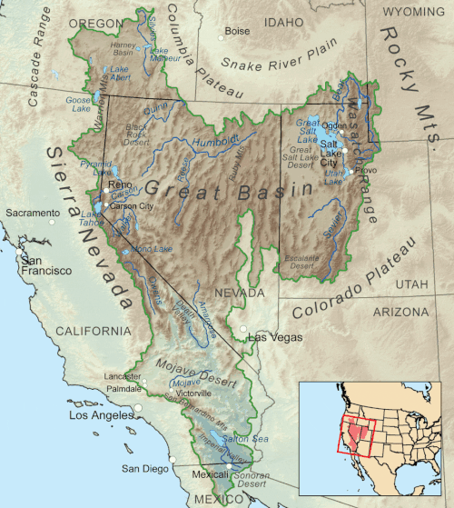Relief map with Great Basin overlay