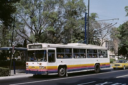 A Guadalajara MASA trolleybus in 1990 Guadalajara trolleybus 1188.jpg